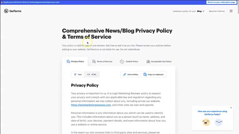 GetTerms Review Website Privacy Policy
